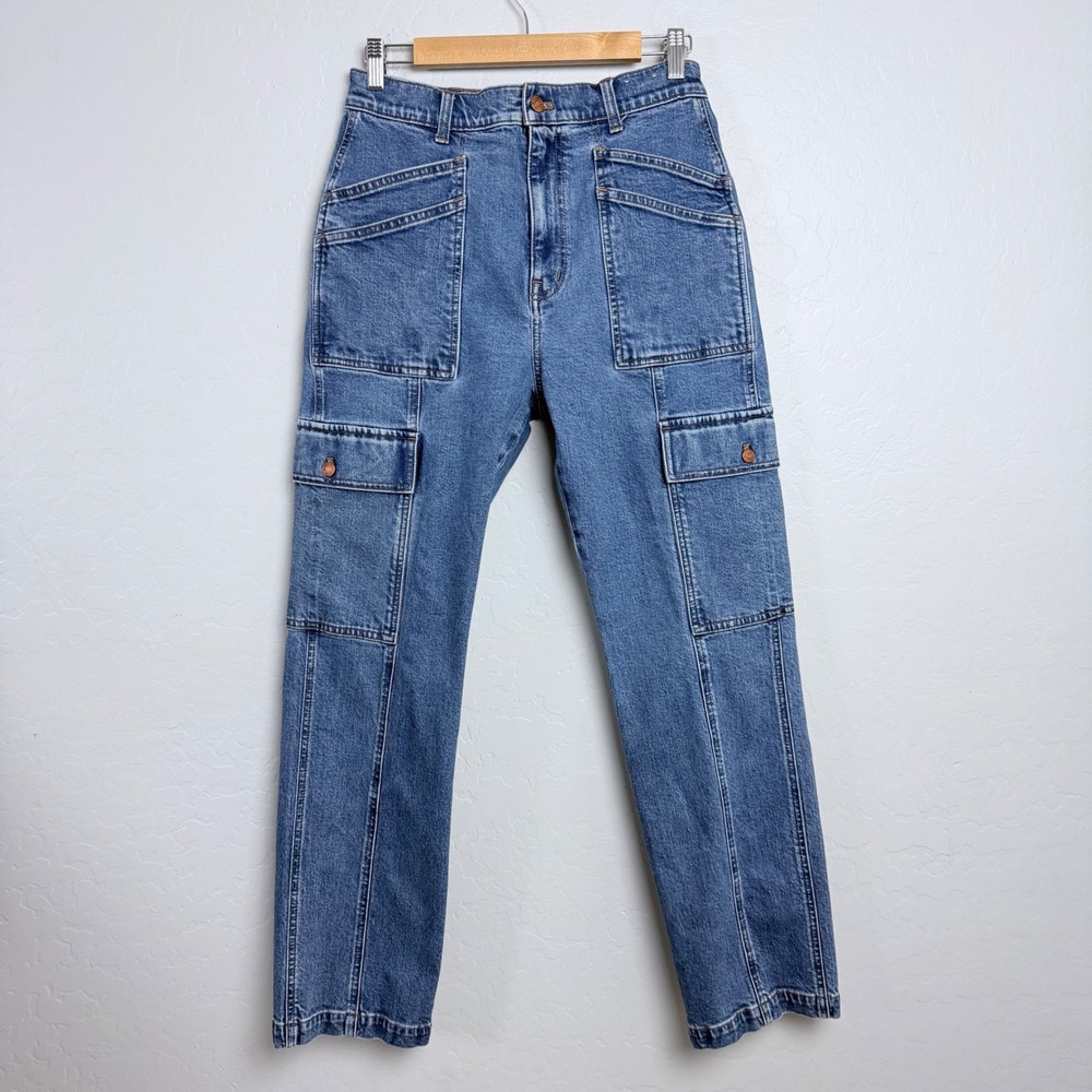 Madewell 90s Straight Cargo Jeans Blue Denim Utility Pants Size 29